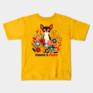 Fawns and Flora | Cute baby deer with flowers | Deer Lover Design Kids T-Shirt